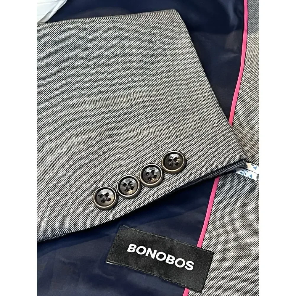 Bonobos Marzotto Italian Wool 38R 29x34 Gray Double Breasted Statement Suit